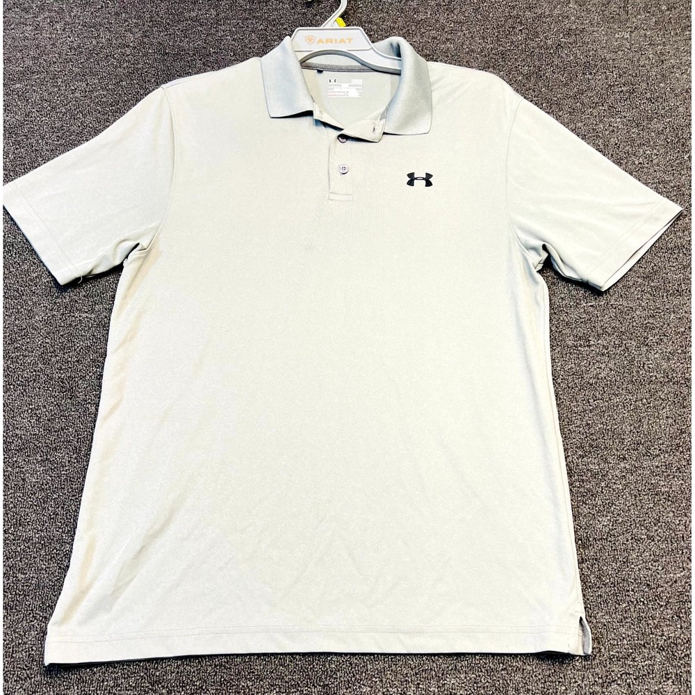 Under Armour Polo Shirt Mens Large Gray Loose Fit HeatGear Golf Performance Slit